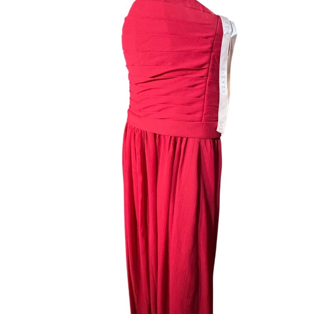 Azazie Red formal Gown chiffon strapless sweetheart neckline ruched fitted - Picture 9 of 14